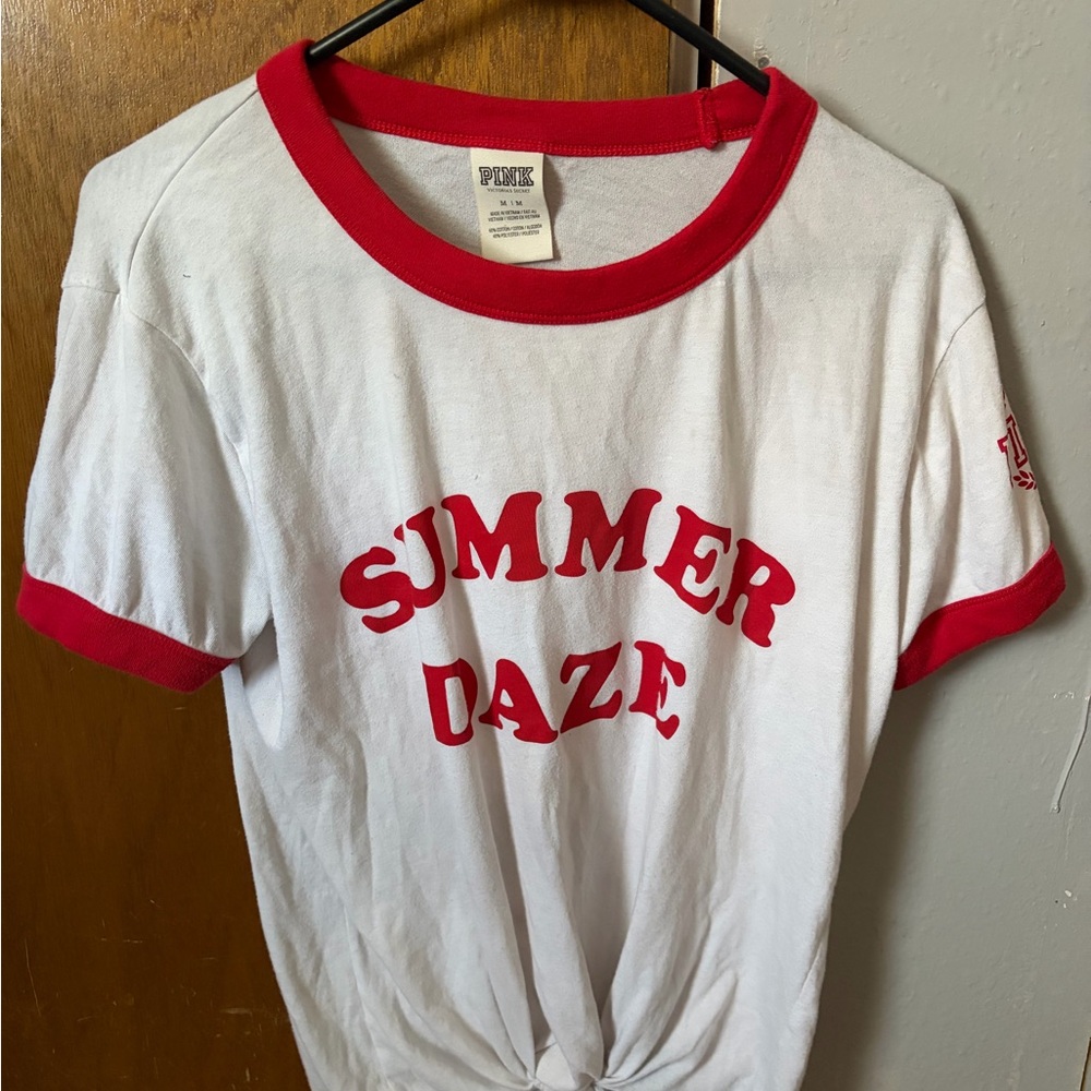 Victoria's Secret PINK White Tee with Red Ringer Collar